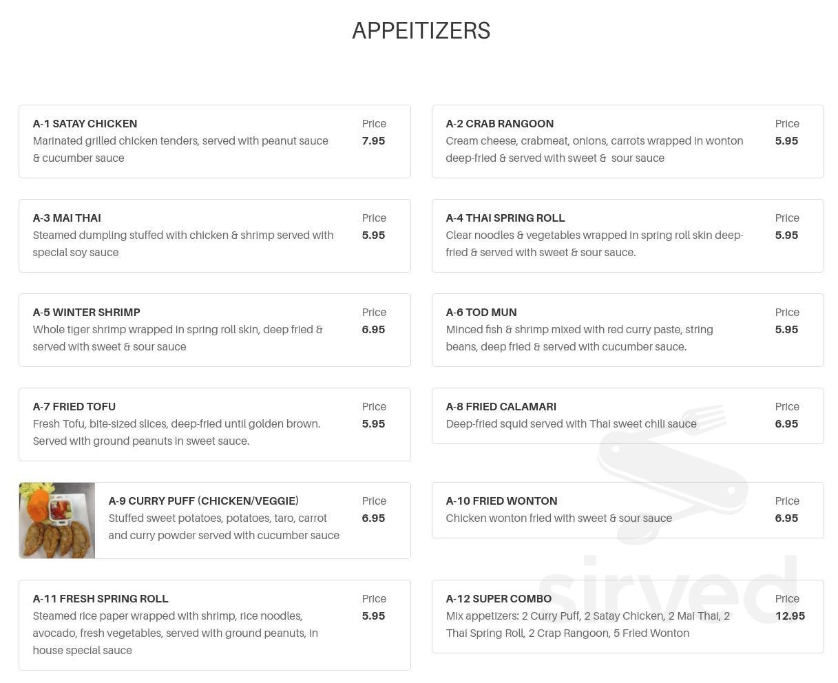 Thai Smile Restaurant menu in Hamden, Connecticut