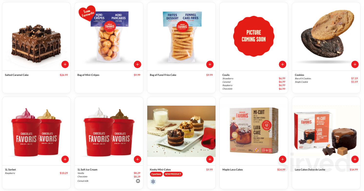 Chocolats Favoris menus in Vaughan, Ontario, Canada