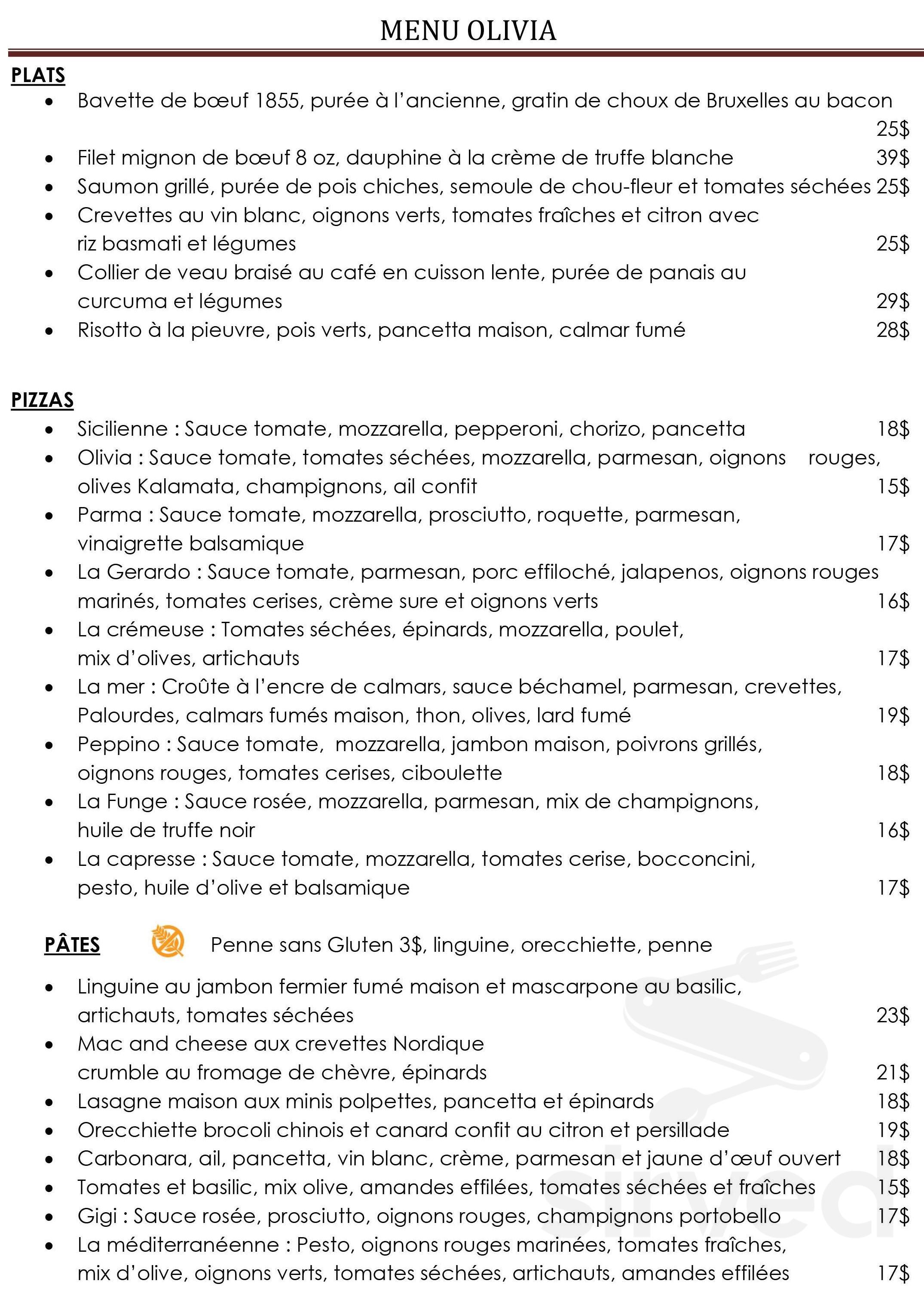 Restaurant Olivia menu in Vaudreuil-Dorion, Quebec J7V 8P5, Canada