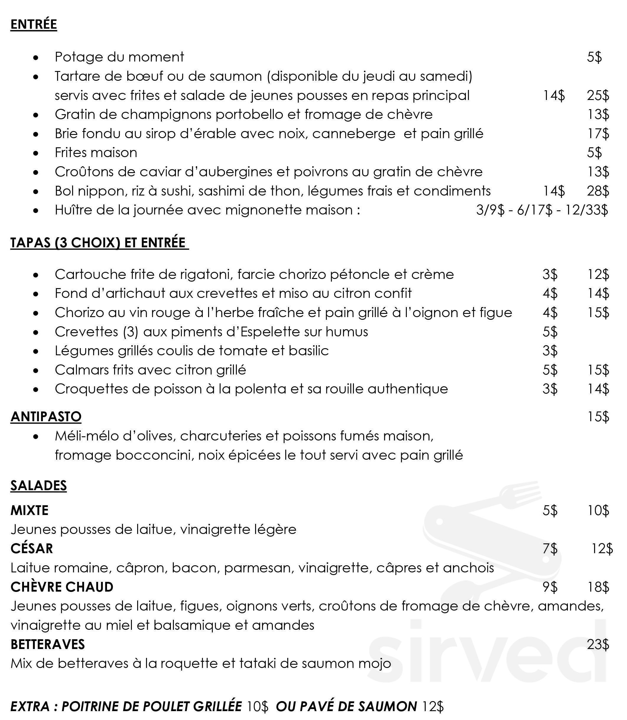 Menu for Restaurant Olivia in Vaudreuil-Dorion, QC | Sirved