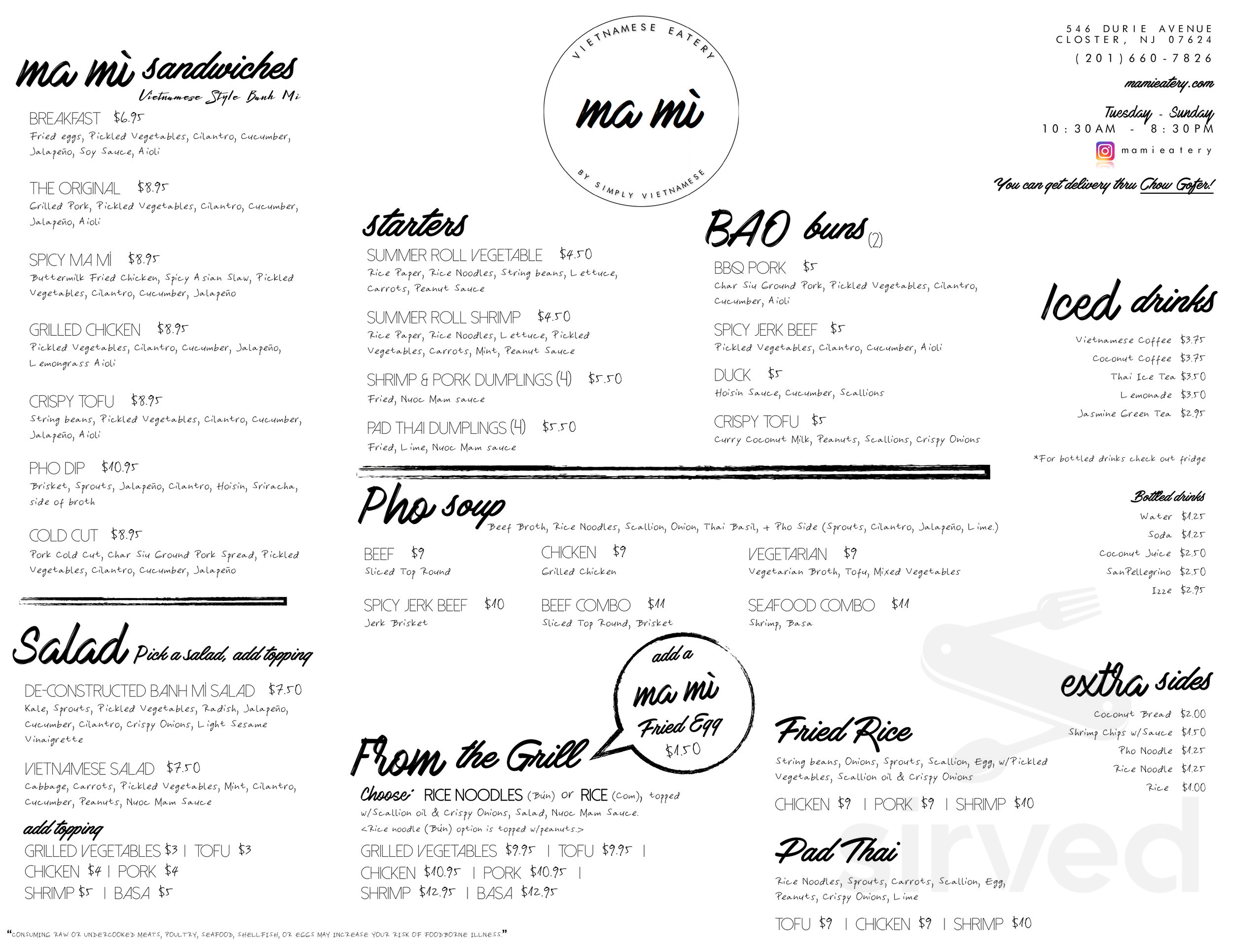 Ma Mì Eatery menu in Closter, New Jersey
