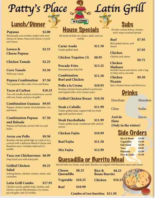 Patty's Place Latin Grill LLC menu in Silver Spring, Maryland, USA