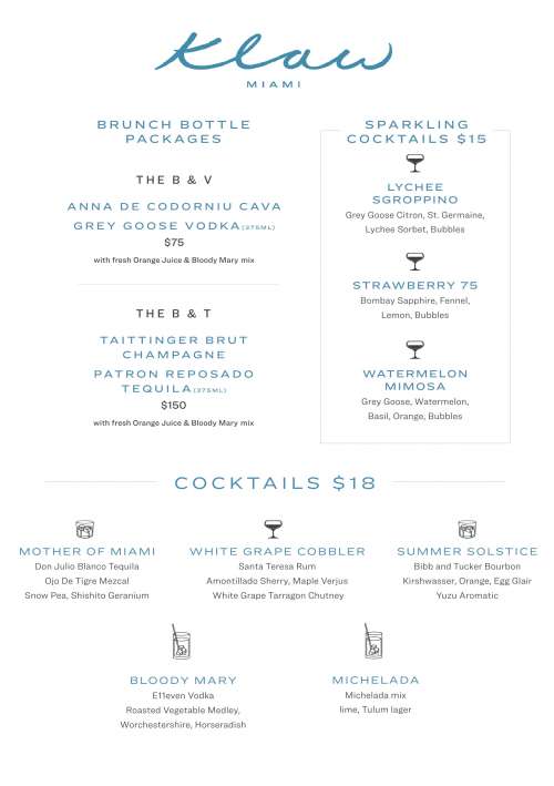 Klaw Miami menu in Miami, Florida, USA