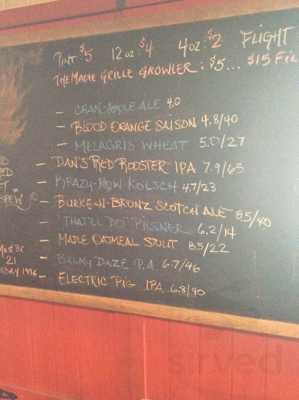 Menu for The Maple Grille Restaurant and Microbrewery in Hemlock, MI