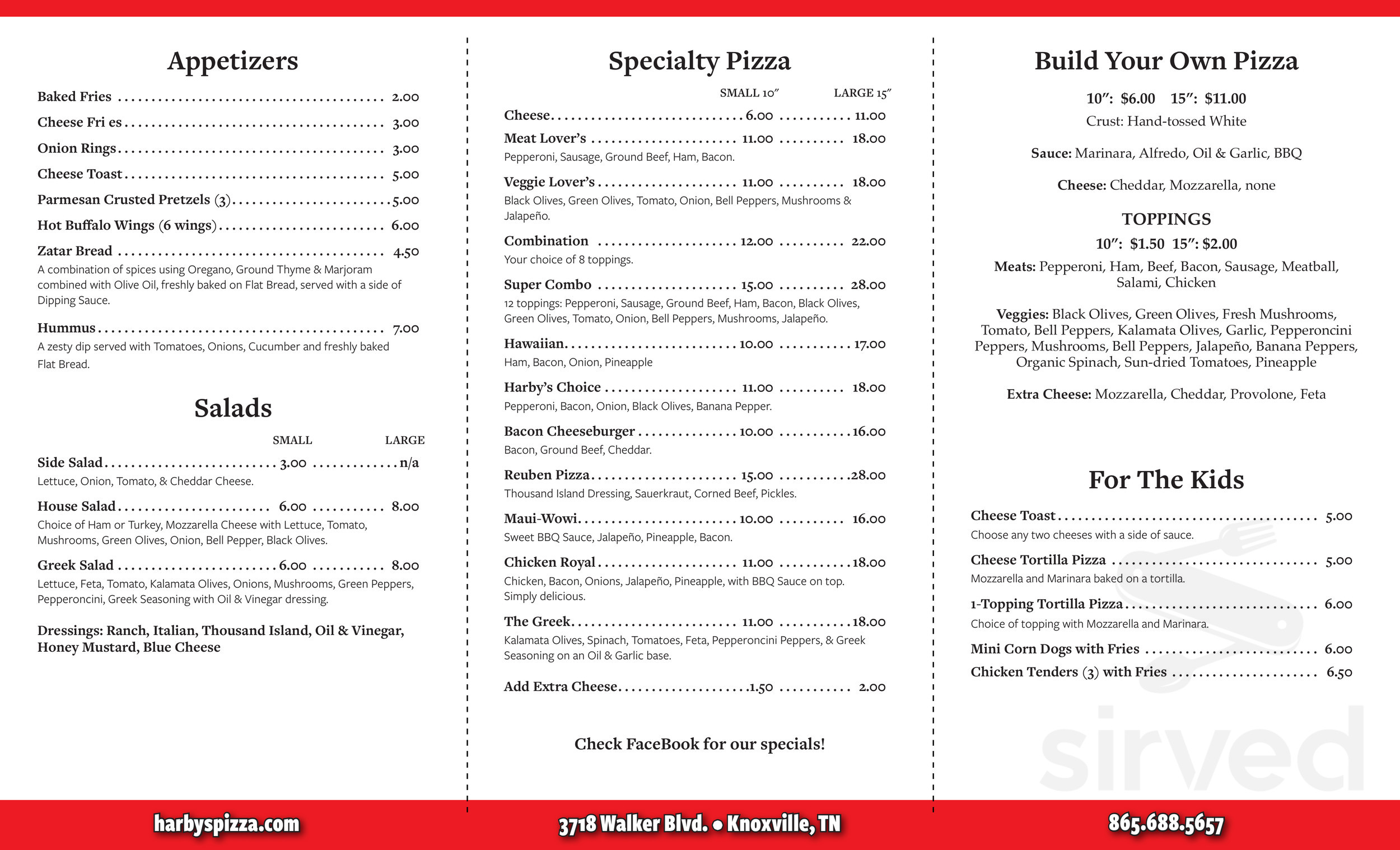 Harby's Pizza & Deli menu in Knoxville, Tennessee, USA