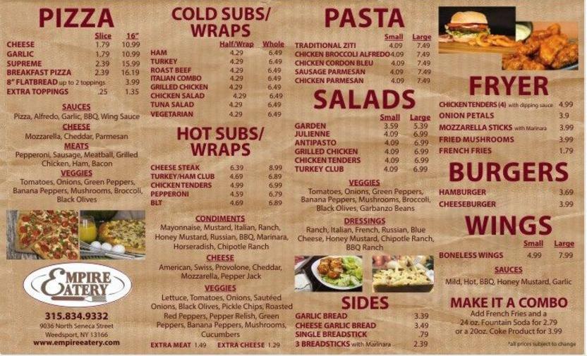 Empire Eatery menu in Weedsport, New York, USA