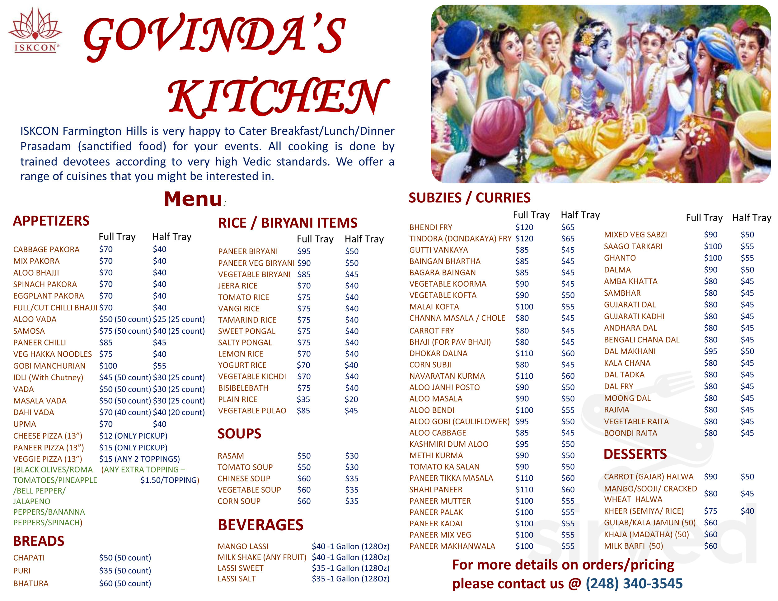 Govinda's Kitchen menu in Farmington Hills, Michigan