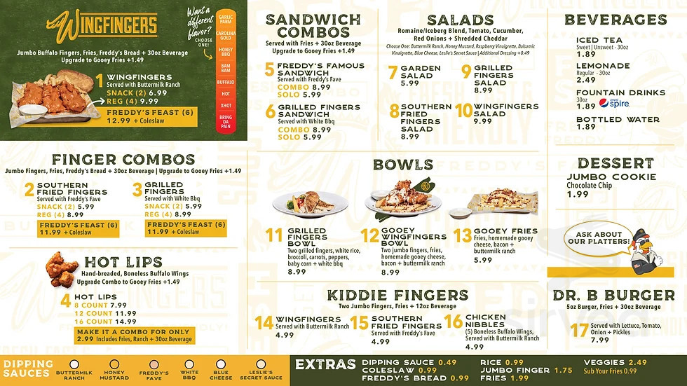Wingfingers Montgomery menu in Montgomery, Alabama, USA