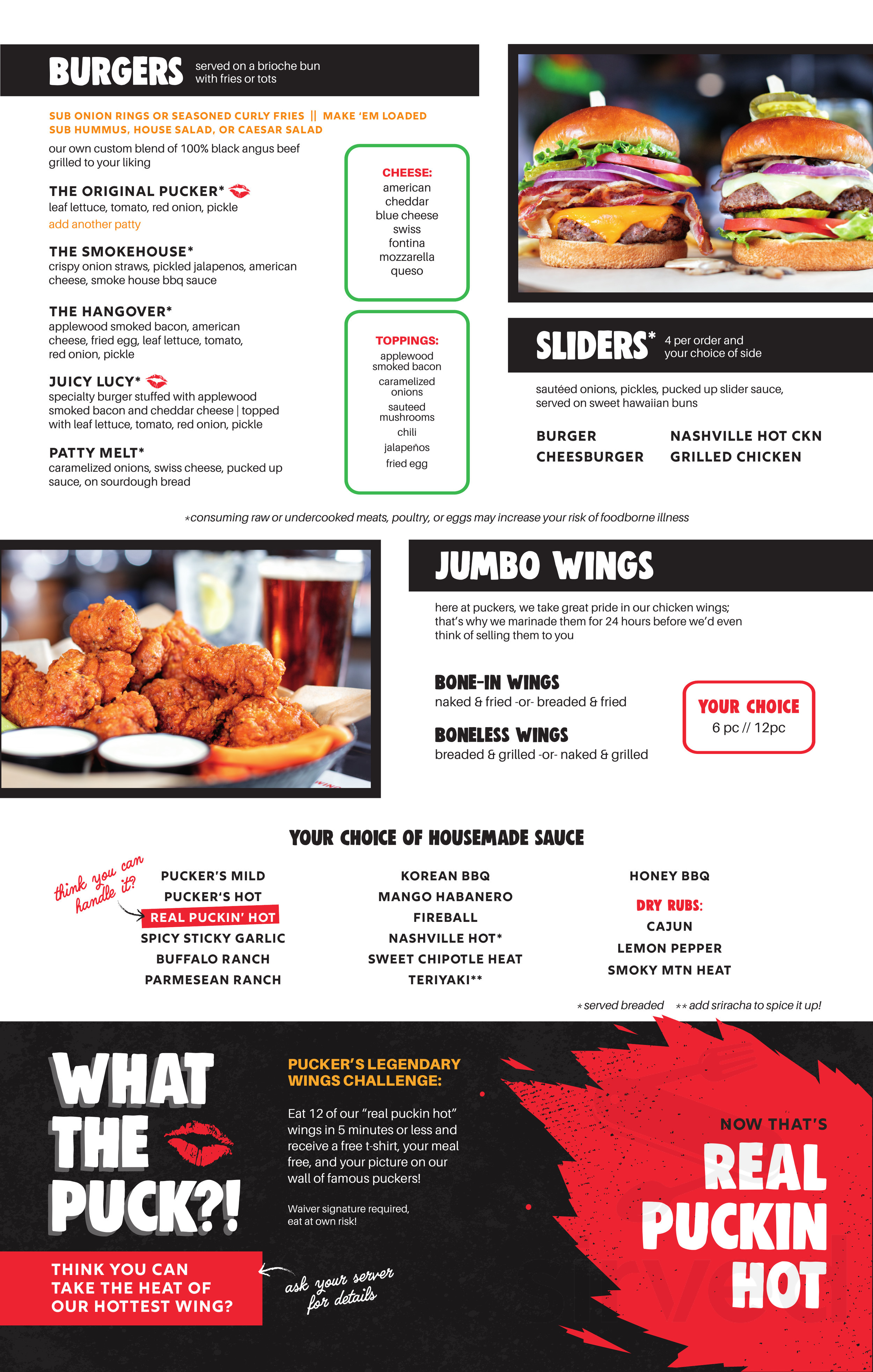 Puckers Sports Grill menu in Gatlinburg, Tennessee, USA