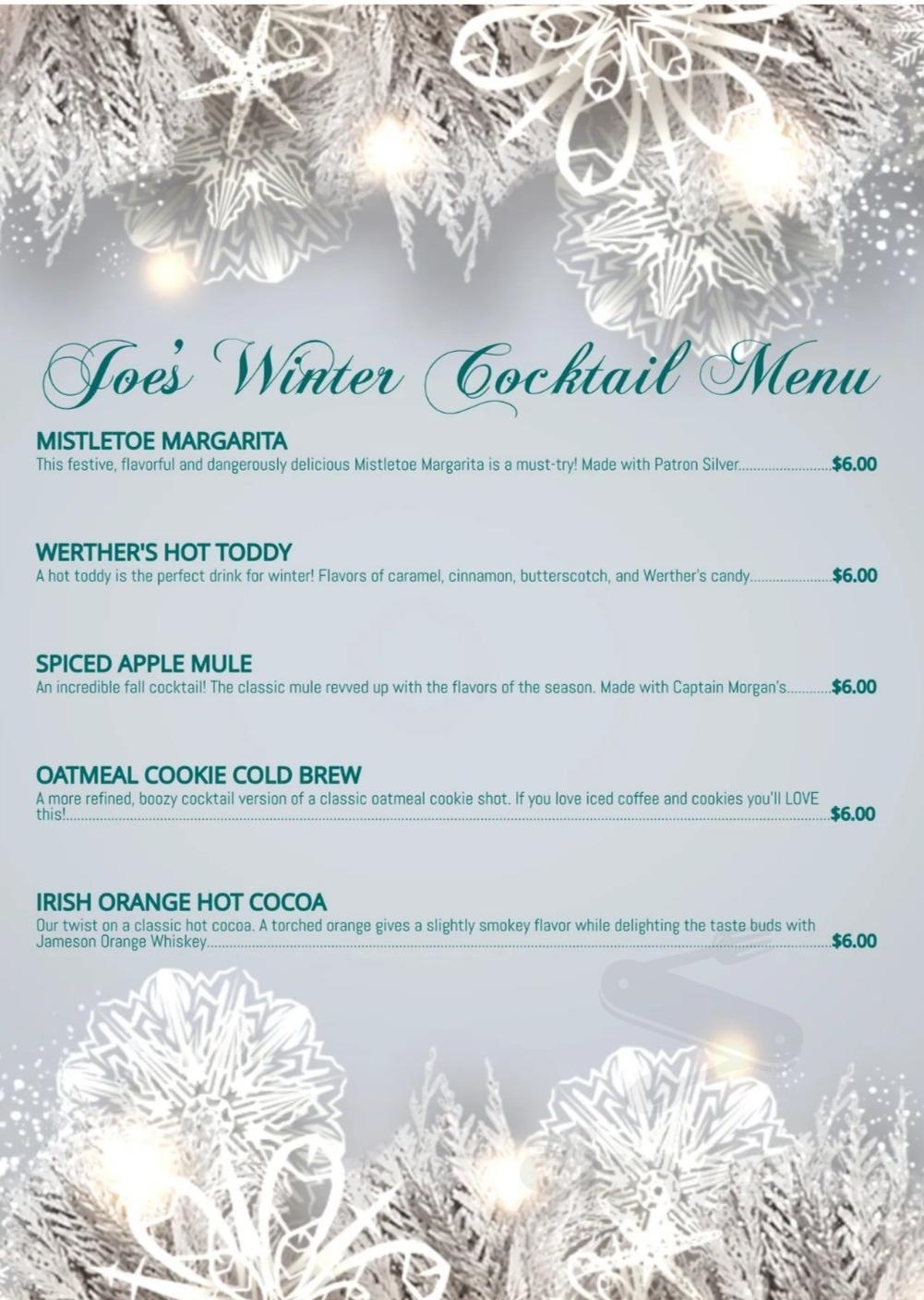 Menu Rock Springs WY's Joe's Liquor & Bar Sirved