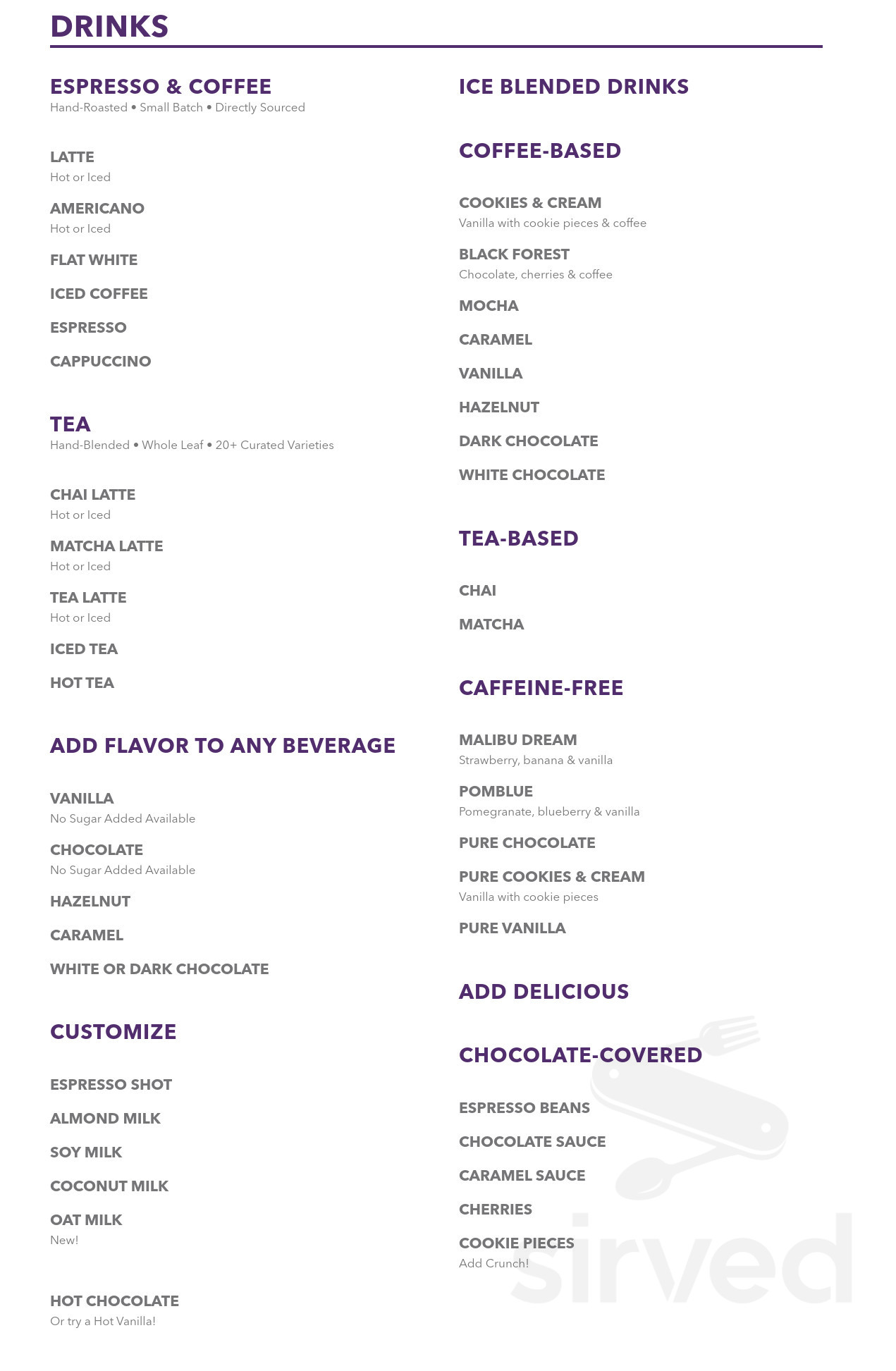 The Coffee Bean & Tea Leaf menu in Las Vegas, Nevada, USA