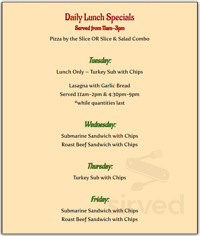 Pie In The Sky Pizza menu in Mooresville, North Carolina, USA