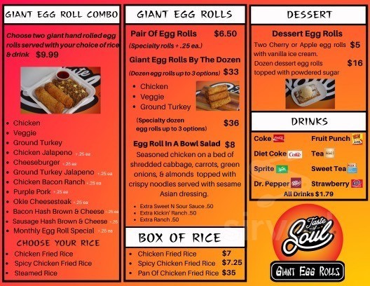 Taste of Soul Giant Egg Roll menu in Oklahoma City, Oklahoma, USA