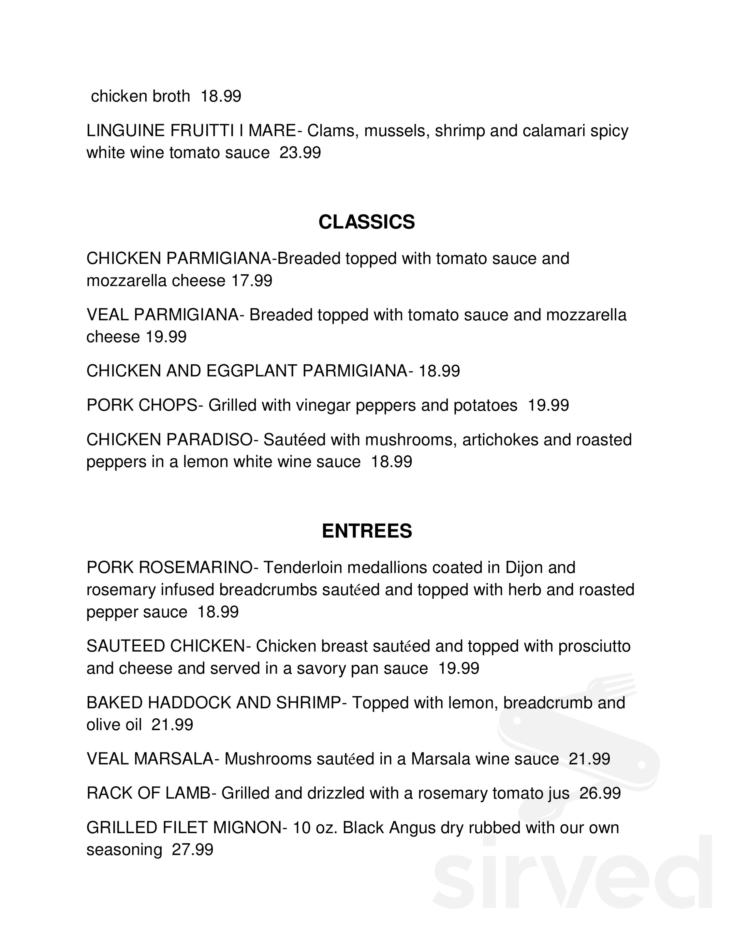 Tremonte Restaurant & Bar menu in Woburn, Massachusetts, USA