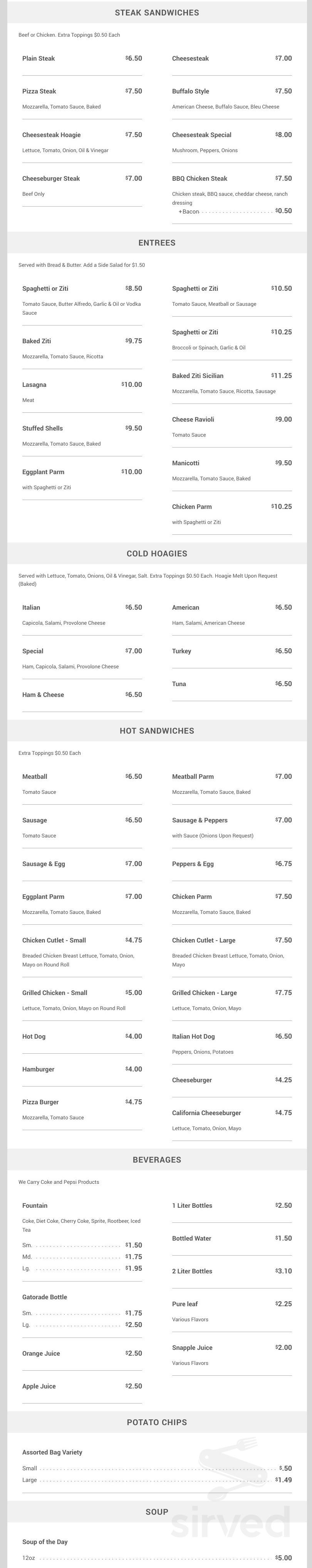 Rosario's Pizza menu in Bordentown, New Jersey, USA