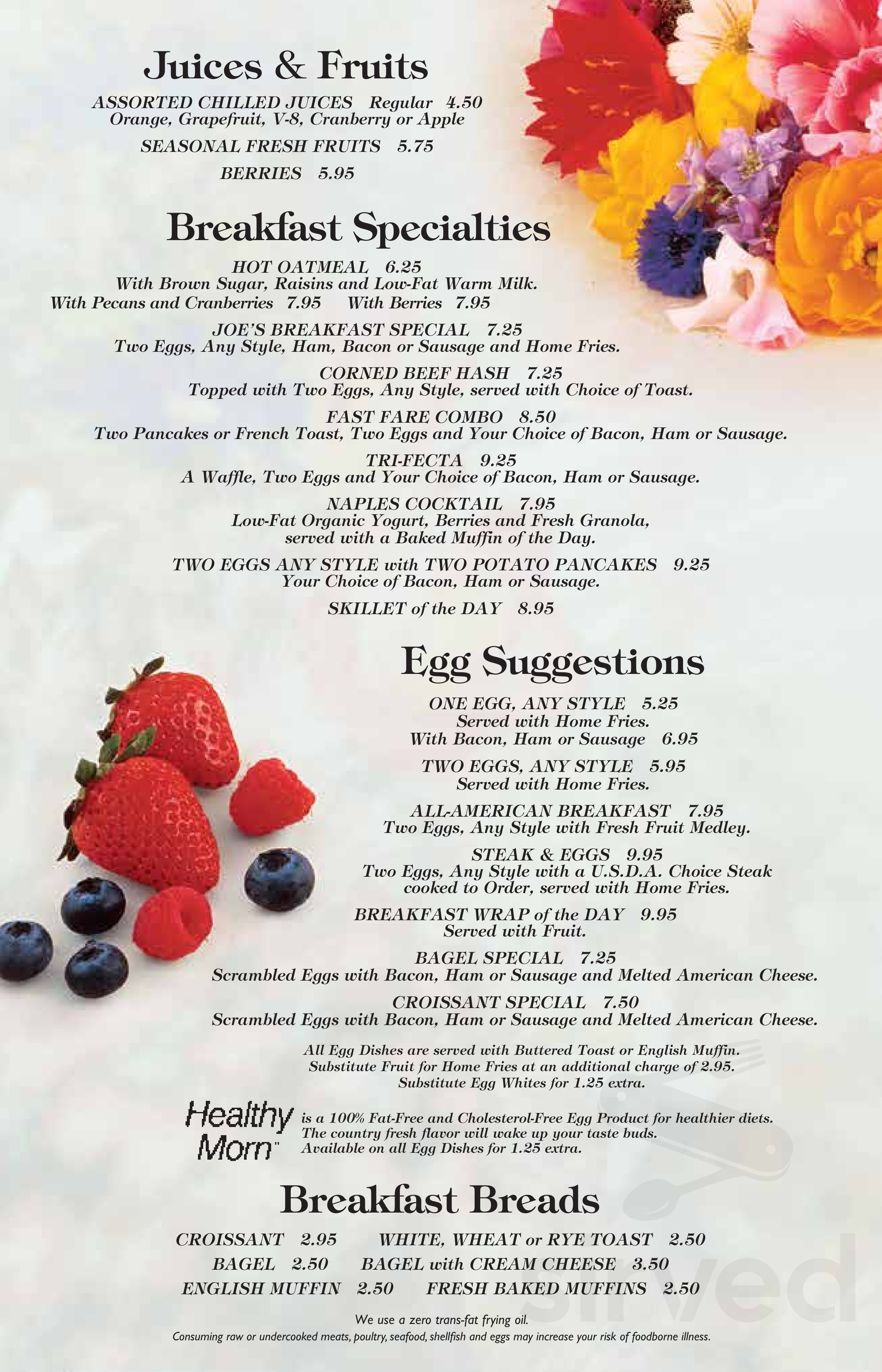 Menu Rocky River OH's Joe's, A Fine Deli & Restaurant Rocky River