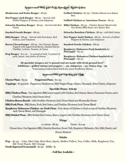 Applewood BBQ & Grill menu in Penfield, Pennsylvania, USA