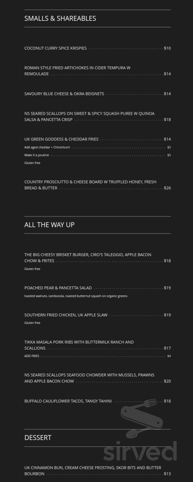 Unchained Kitchen menu in Halifax, Nova Scotia
