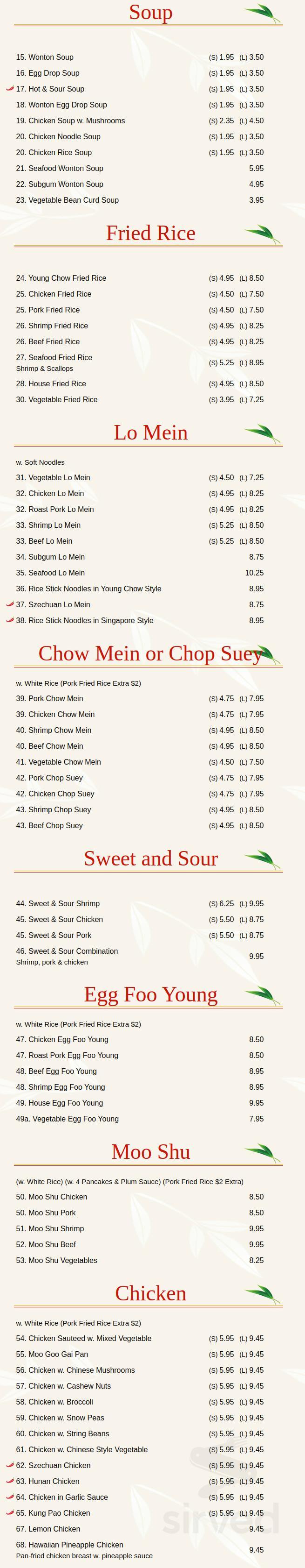 Hong Kong Seafood Restaurant menu in Hanover, Pennsylvania