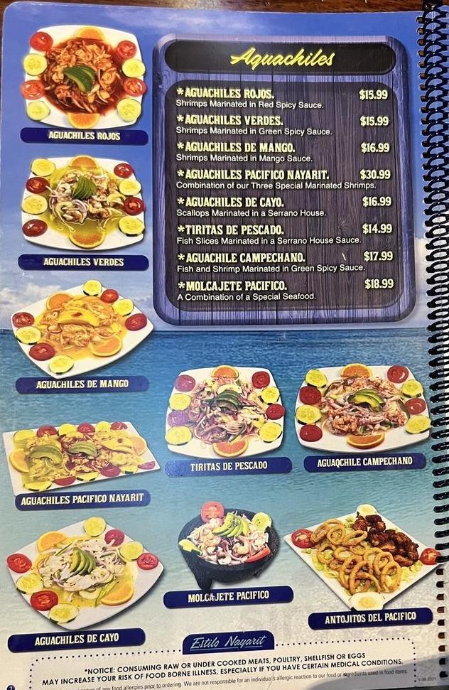 Mariscos Pacifico Nayarit menu in Knoxville, Tennessee, USA