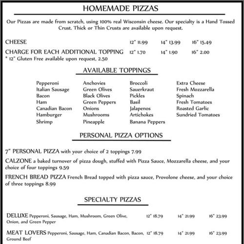 Village Pizzeria of Dresser menu in Dresser, Wisconsin, USA