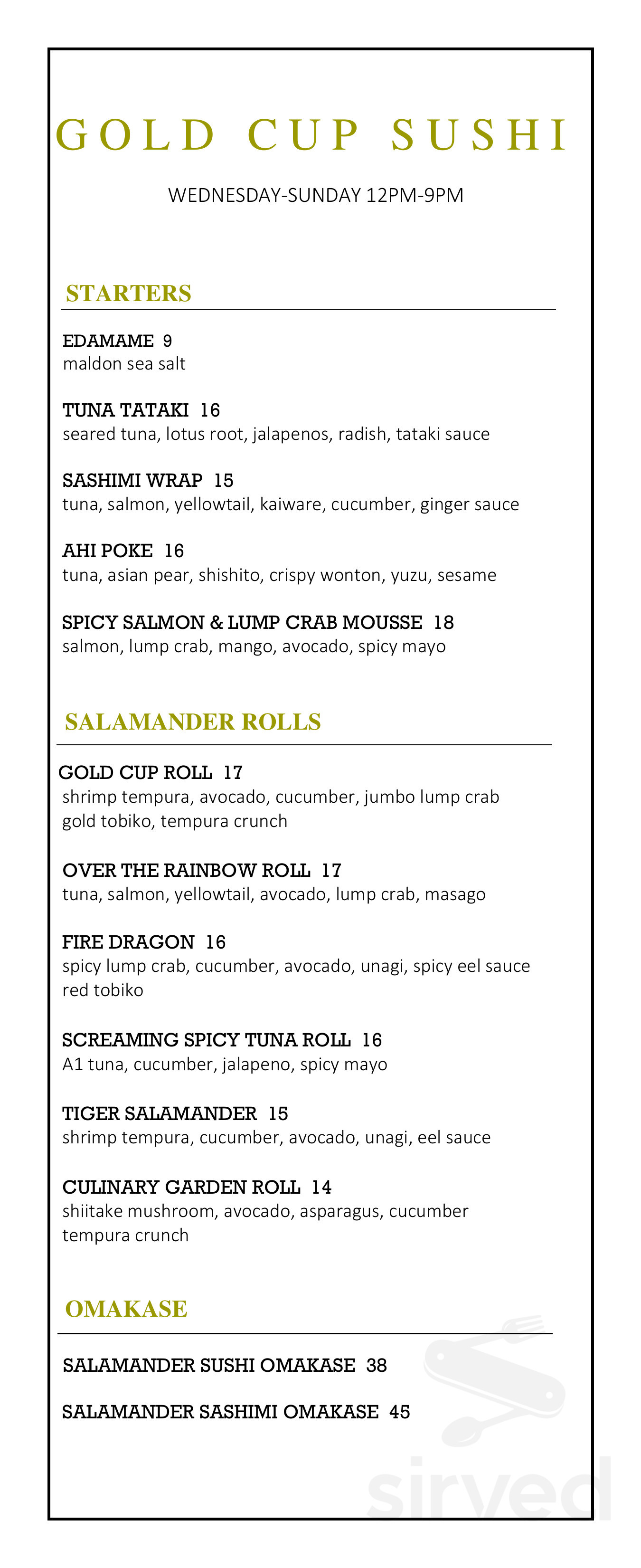 Gold Cup Wine Bar menu in Middleburg, Virginia