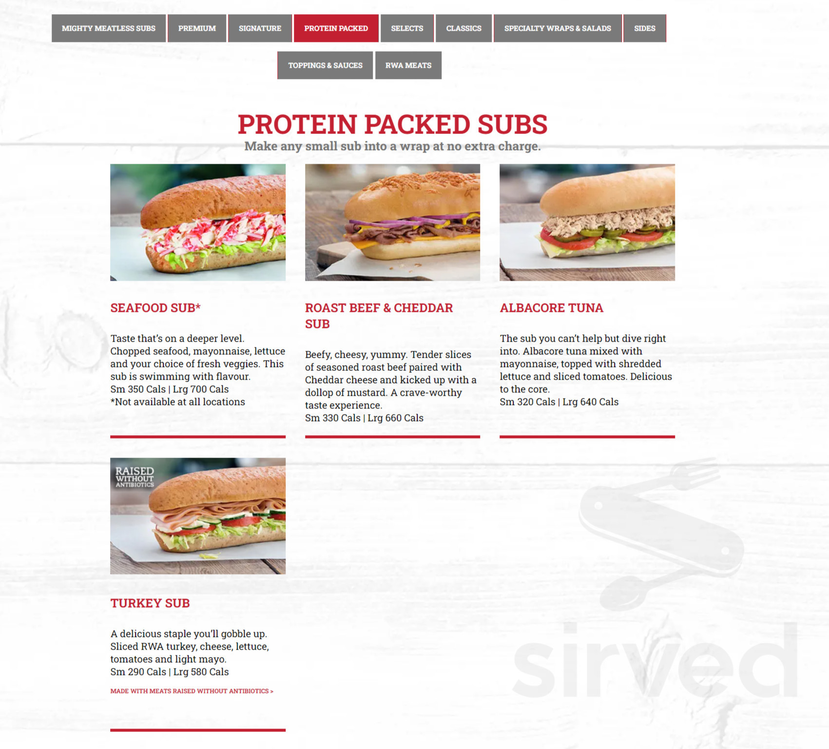 Mr. Sub menu in Mississauga, Ontario, Canada