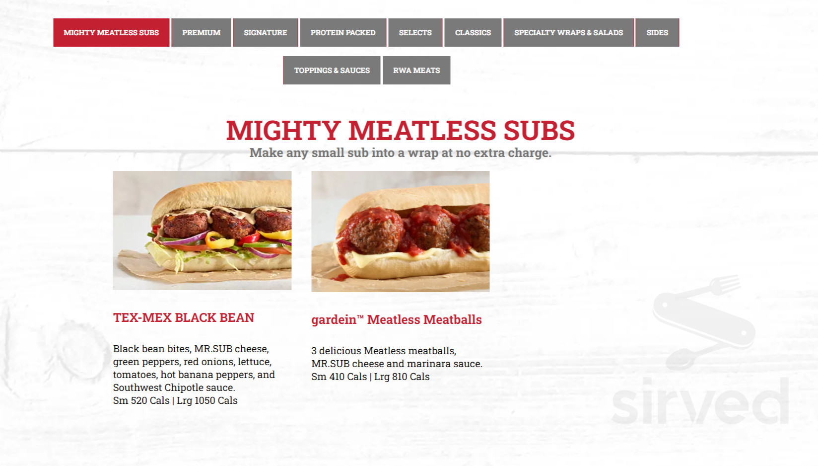 Mr. Sub menu in Mississauga, Ontario, Canada