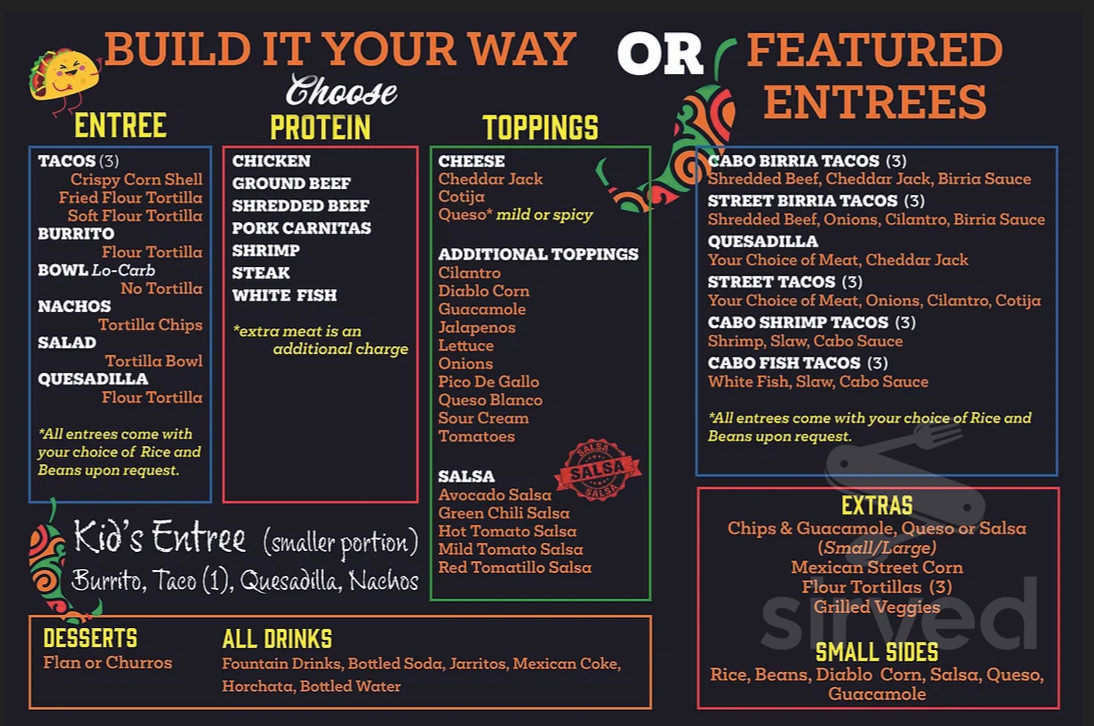 Cabo Taco Cocina Mexicana menu in Lawton, Oklahoma, USA