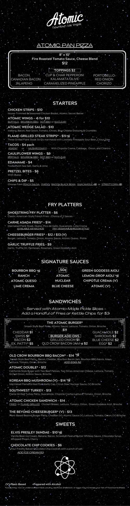 Atomic Liquors menu in Las Vegas, Nevada, USA