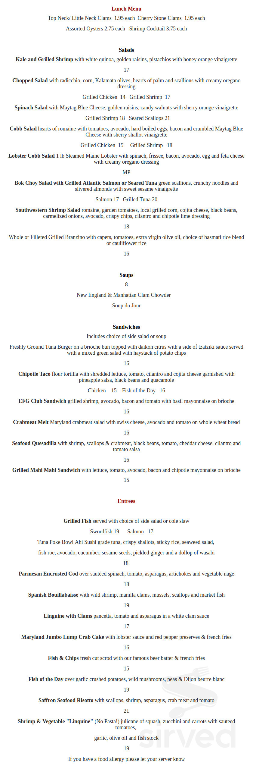 Eastchester Fish Gourmet Restaurant menus in Scarsdale, New York