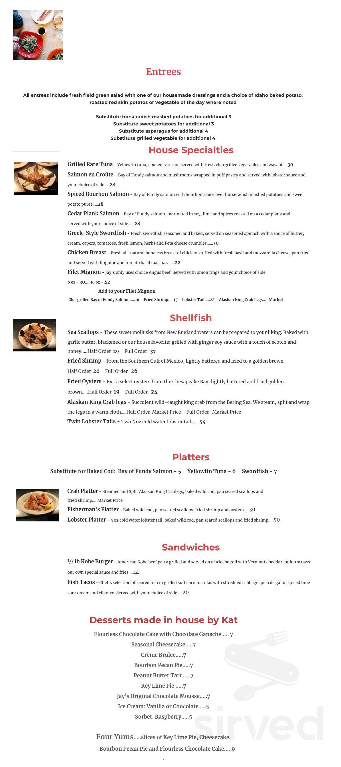 Jay's Seafood menu in Dayton, Ohio, USA