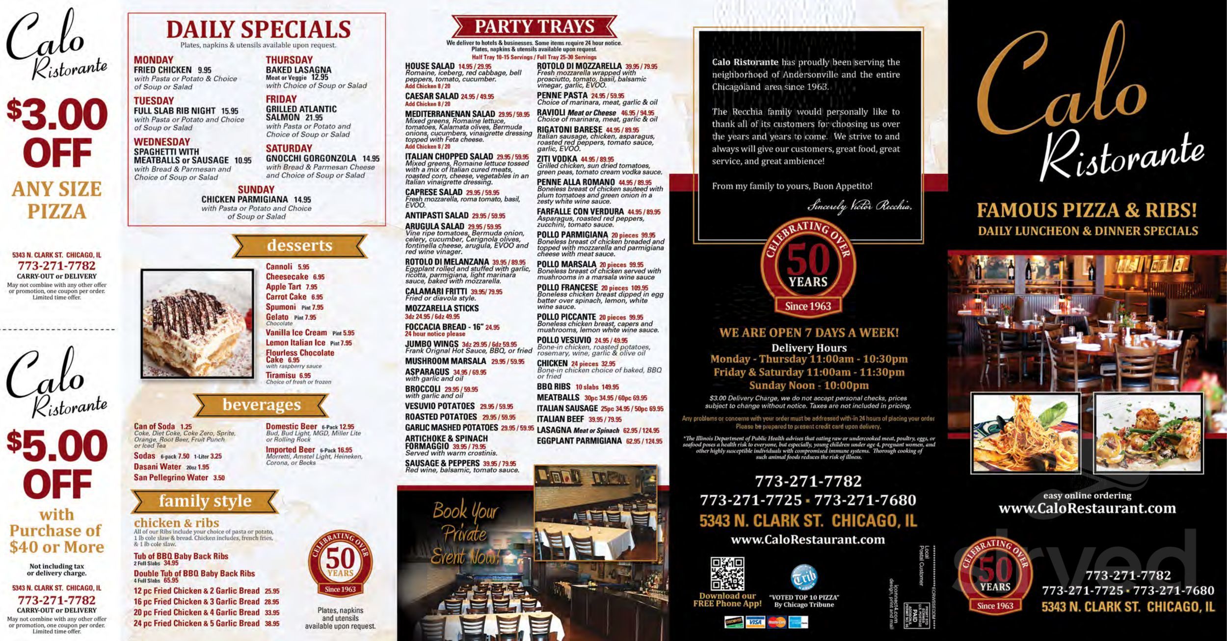 Calo Ristorante menu in Chicago, Illinois, USA 