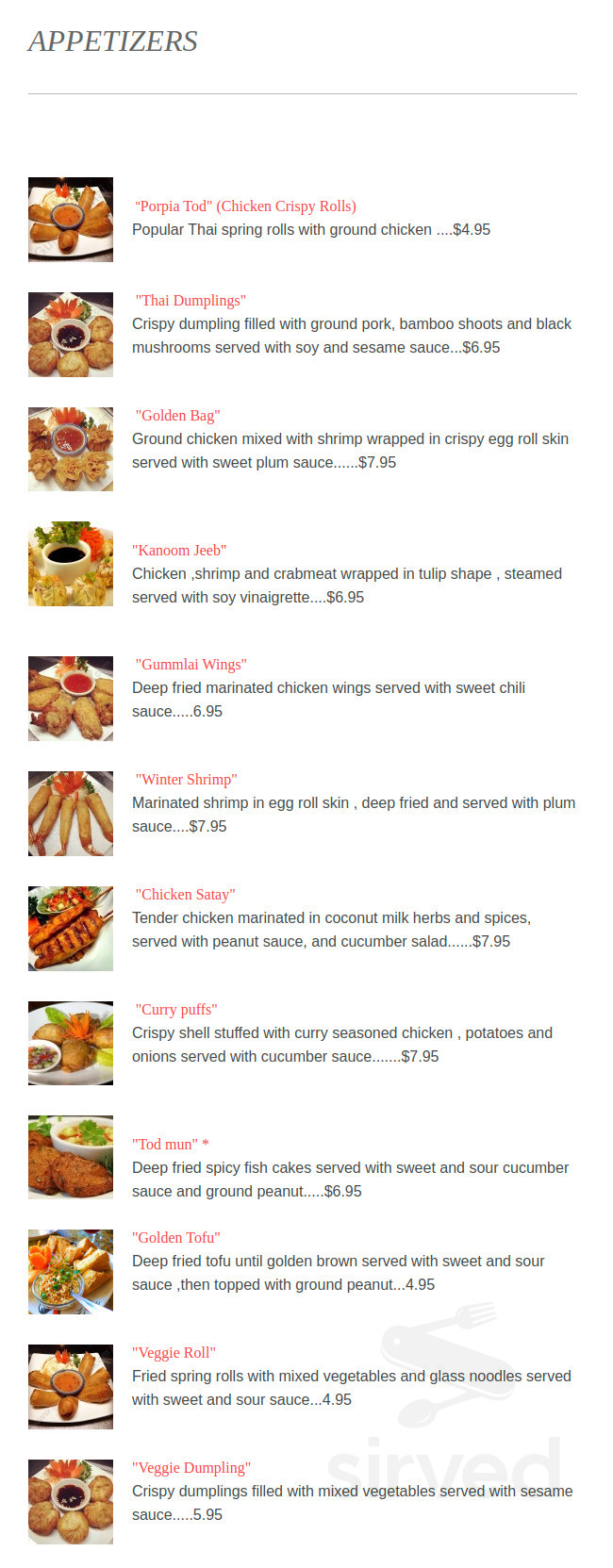 Gummlai Thai menu in Abington, Pennsylvania