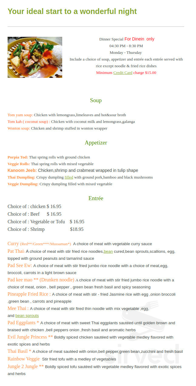 Gummlai Thai menu in Abington, Pennsylvania