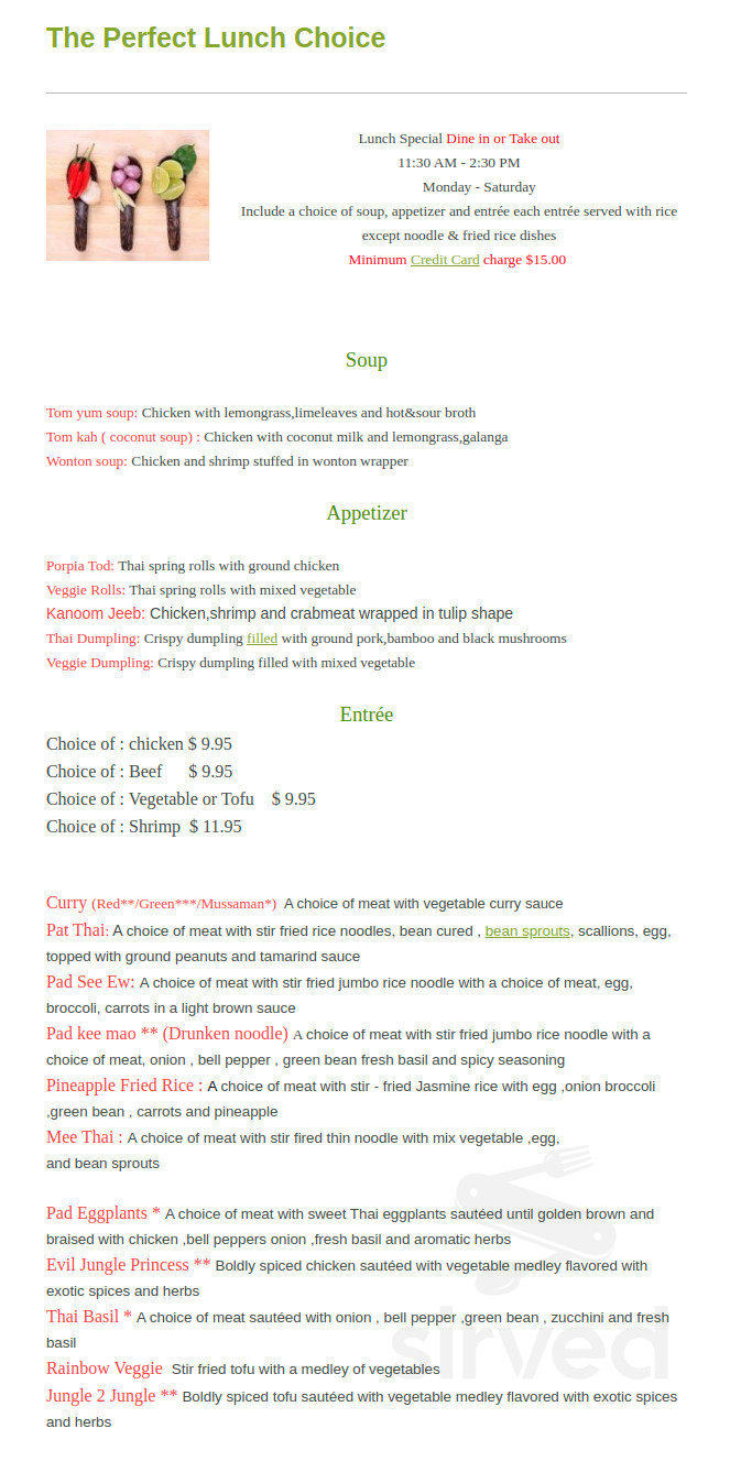 Gummlai Thai menu in Abington, Pennsylvania