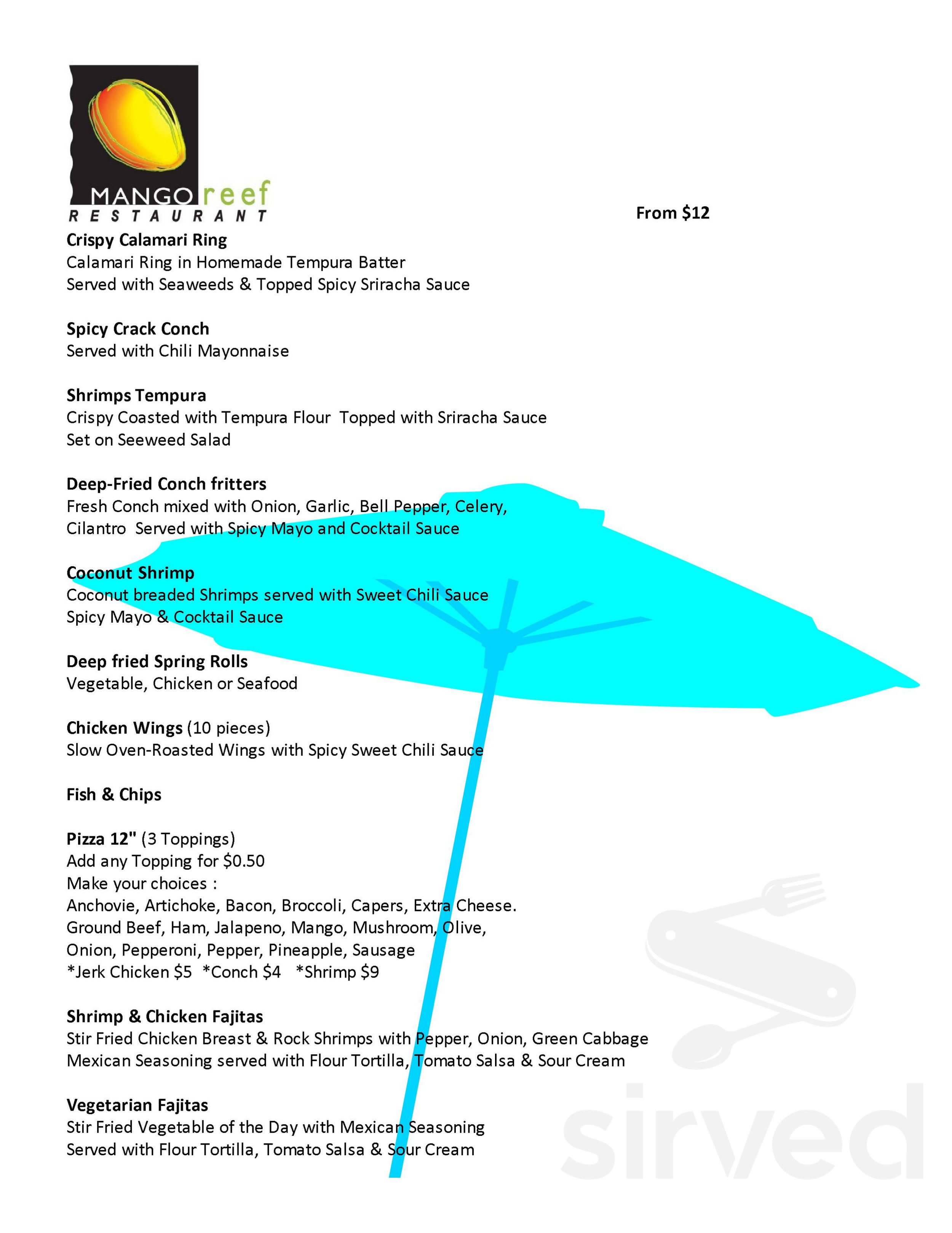 Mango Reef Restaurant & Bar menu in TKCA 1ZZ, TKCA 1ZZ, Turks & Caicos ...