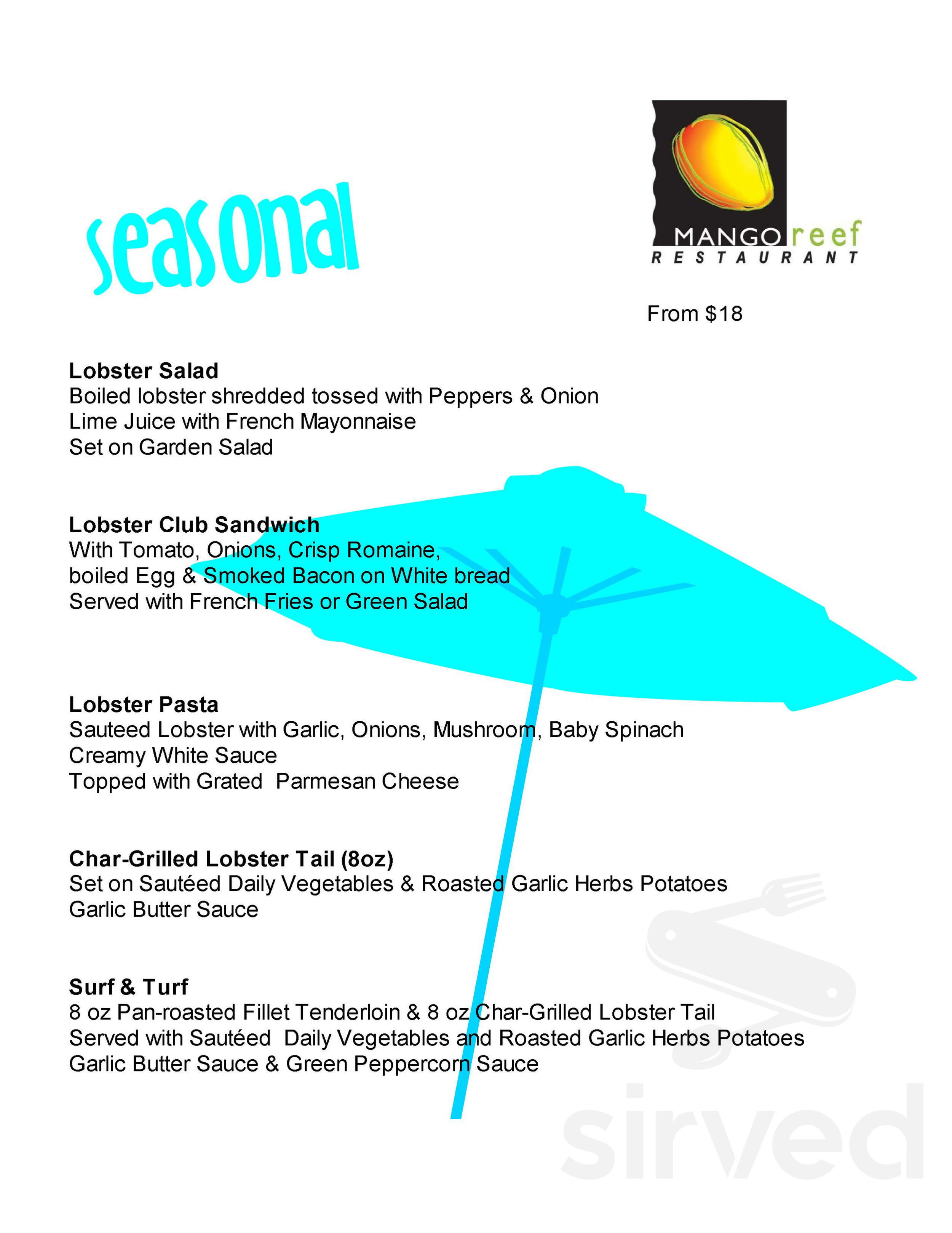 Mango Reef Restaurant & Bar menu in TKCA 1ZZ, TKCA 1ZZ, Turks & Caicos ...