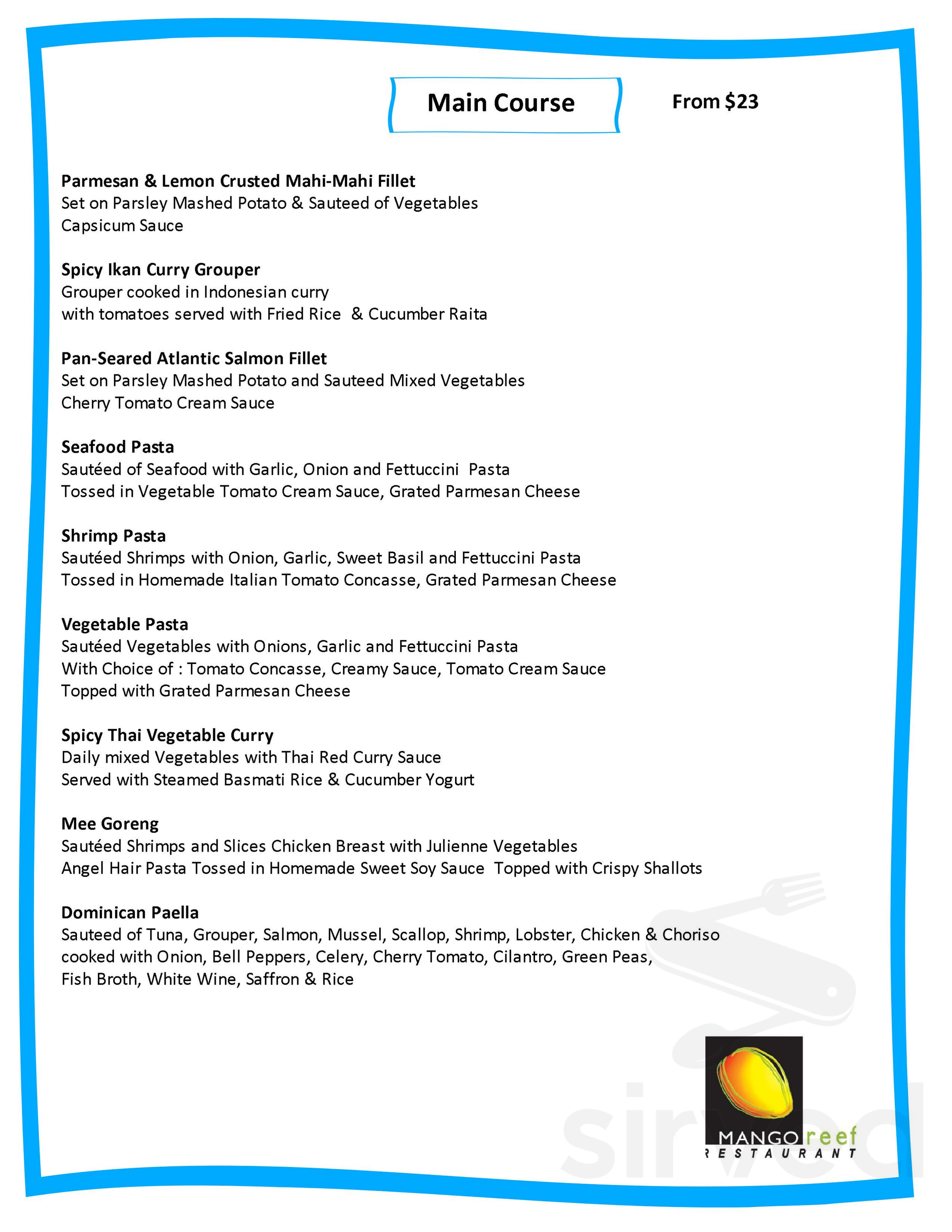 Mango Reef Restaurant & Bar menu in TKCA 1ZZ, TKCA 1ZZ, Turks & Caicos ...