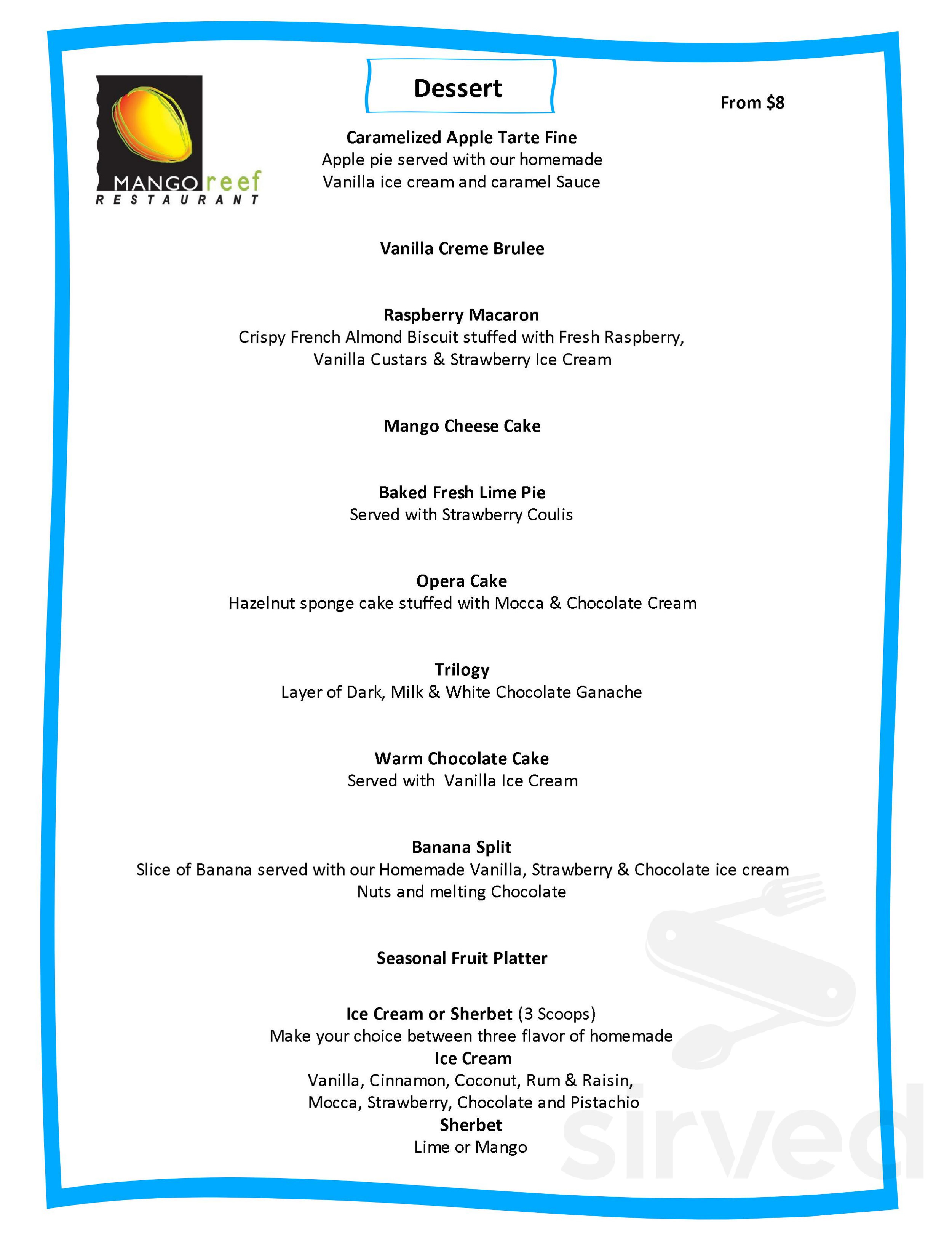 Mango Reef Restaurant & Bar menu in TKCA 1ZZ, TKCA 1ZZ, Turks & Caicos ...