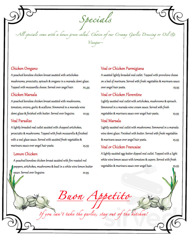 Buon Appetito specials menu in Canton, Connecticut