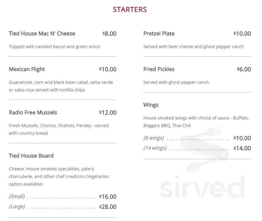 Wild Onion Tied House menu in Oak Park, Illinois, USA