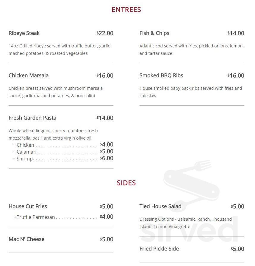 Wild Onion Tied House menu in Oak Park, Illinois, USA