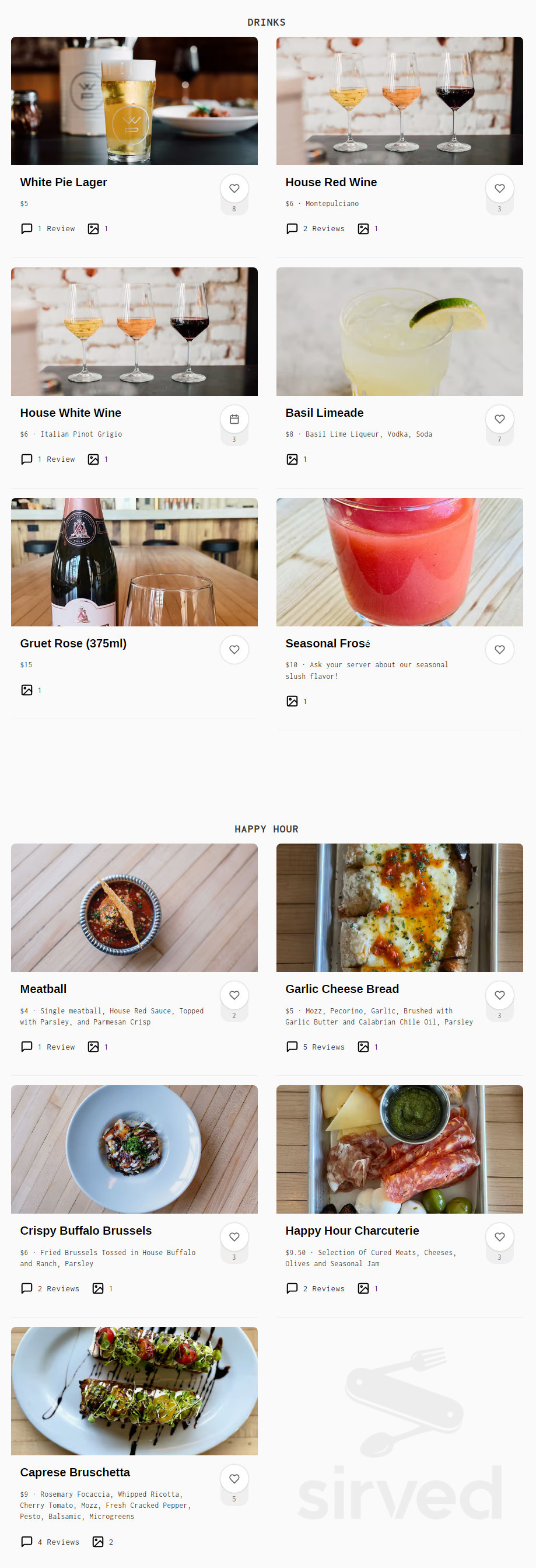 White Pie Pizzeria menu in Colorado Springs, Colorado, USA