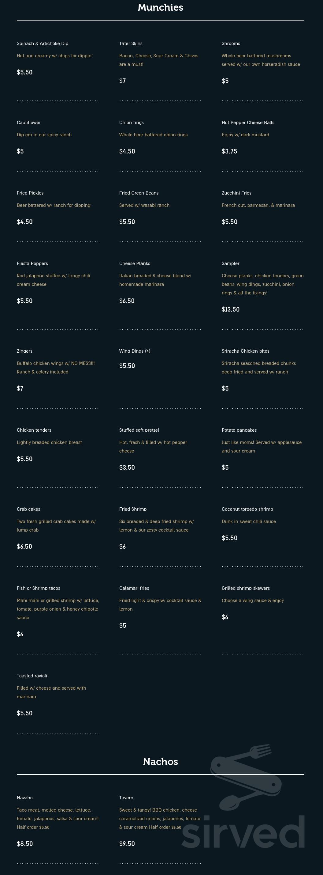 Menu - Elrama PA's Elrama Tavern | Sirved