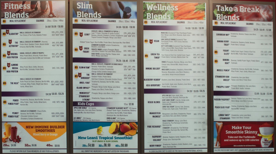 Smoothie King menu in St. Louis, Missouri, USA