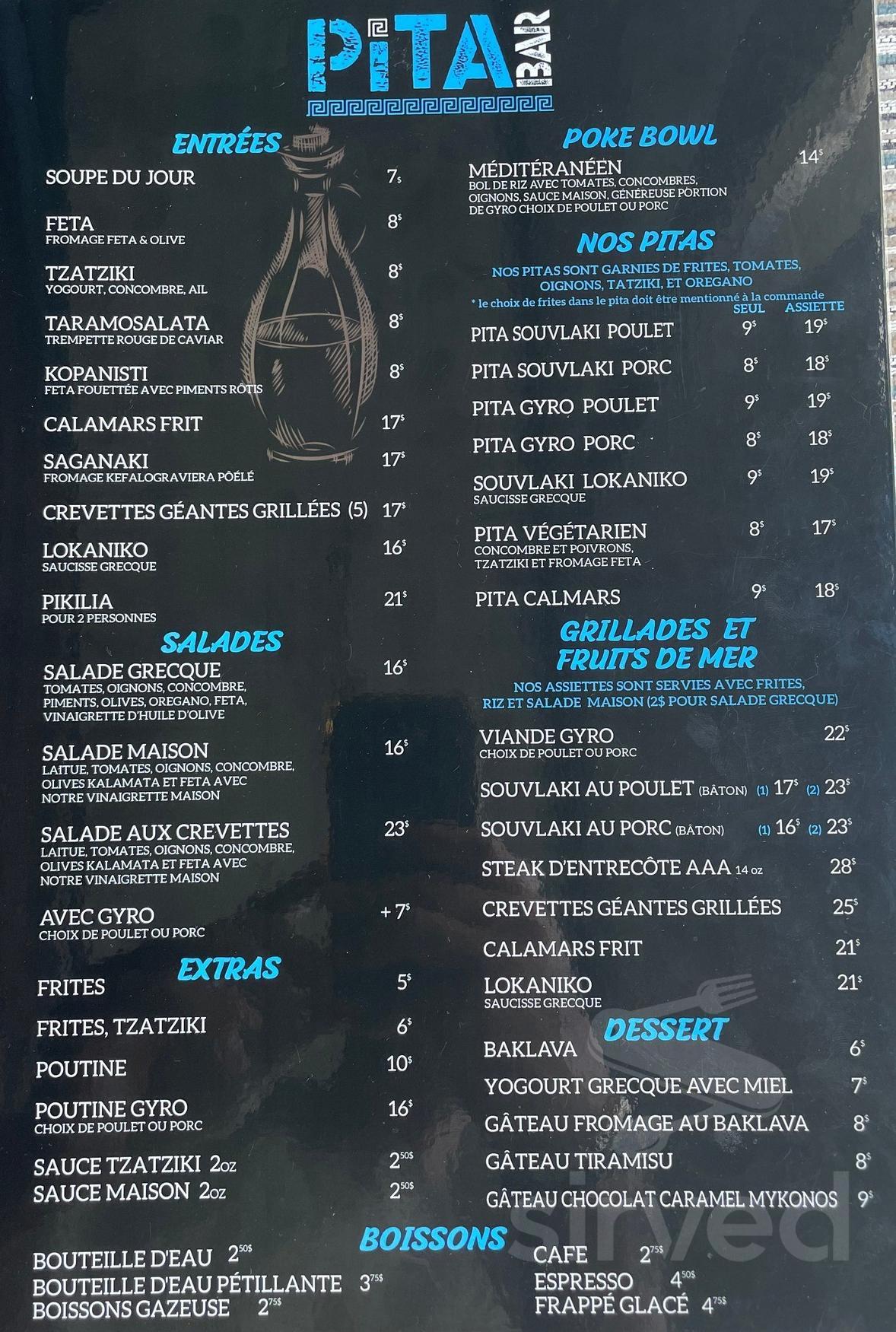 Pita Bar Menu In Montreal Quebec H1V 1K5 Canada   63febf5953991 