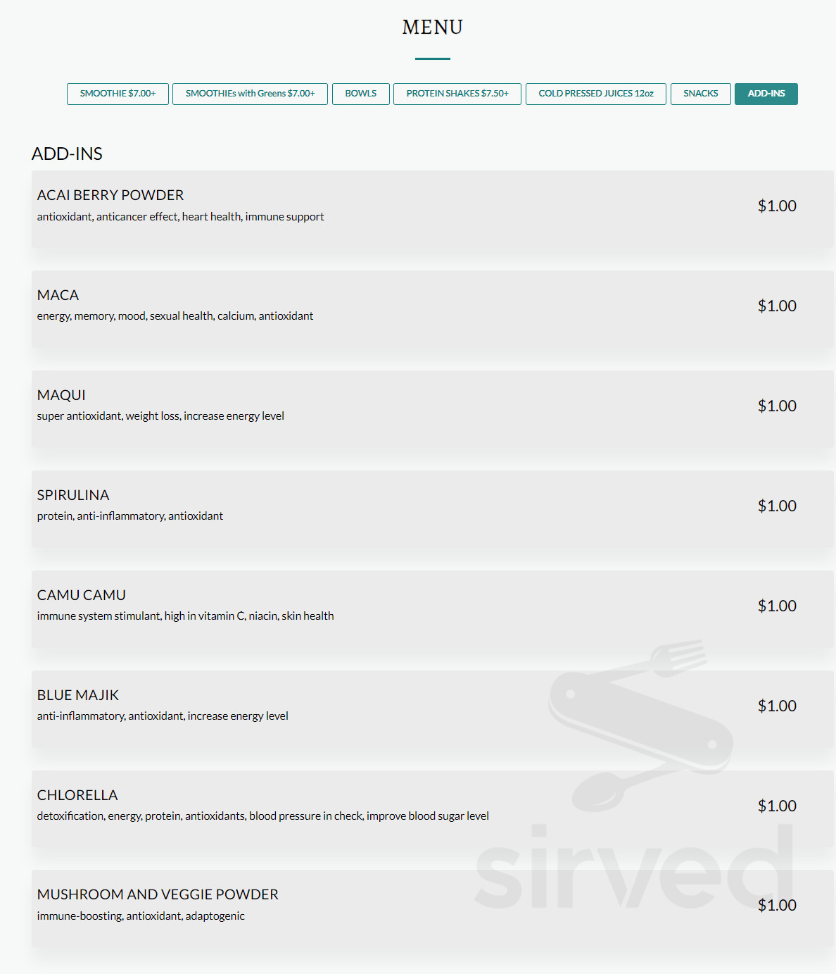 blu mango smoothie bar menu in Pearl River, New York, USA