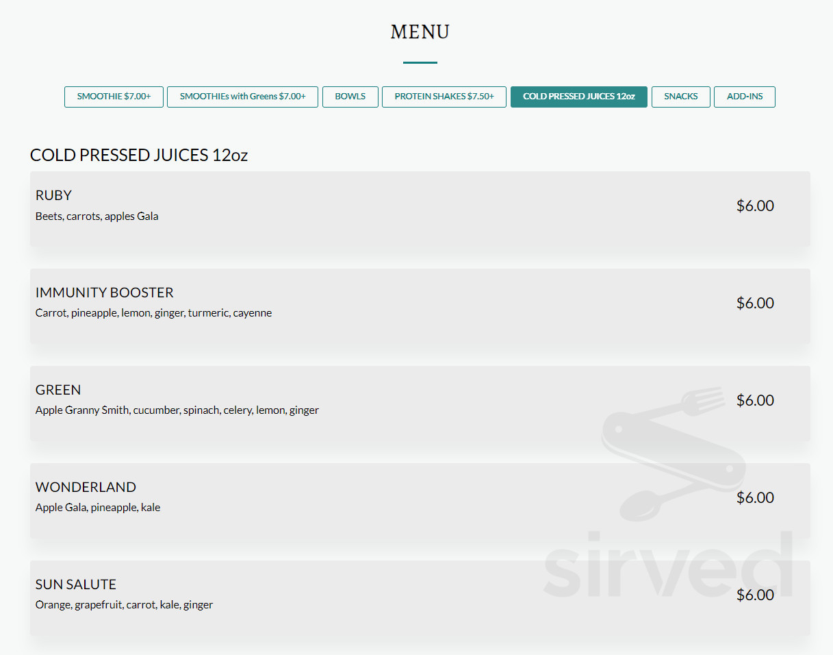 blu mango smoothie bar menu in Pearl River, New York, USA