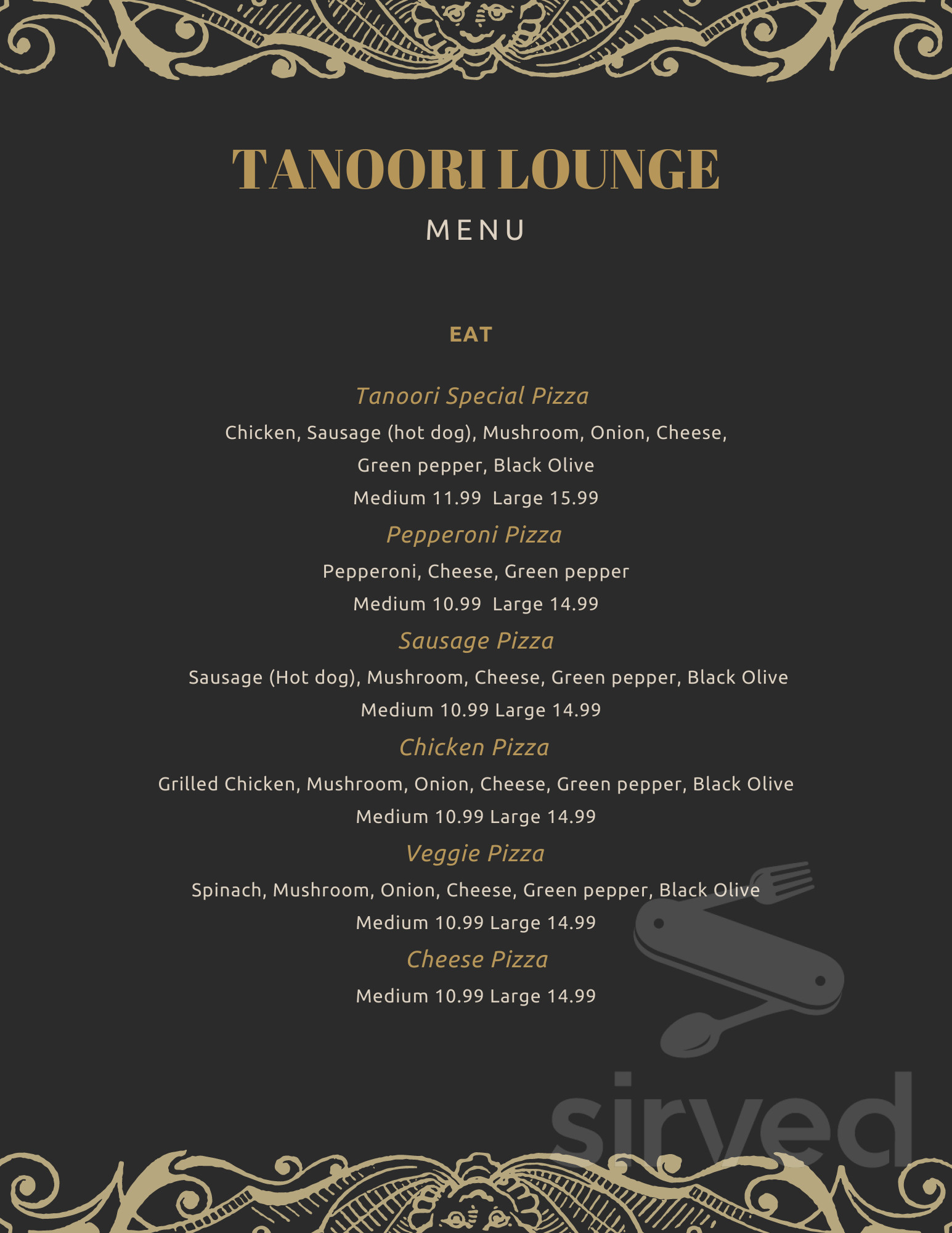 Menu - Alpharetta GA's Tanoor Hookah Bar & Bakery | Sirved